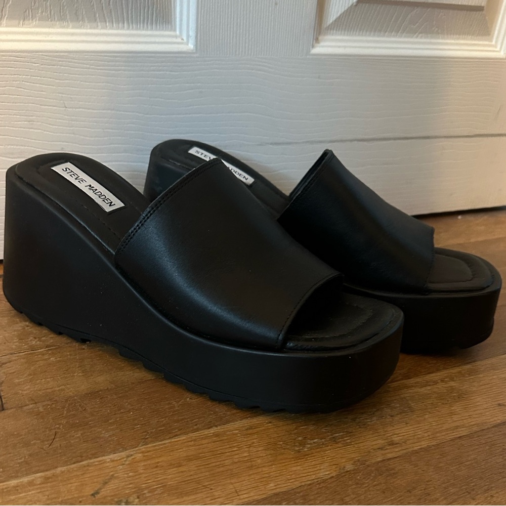 Steve Madden Black Platform Slip-On Shoes